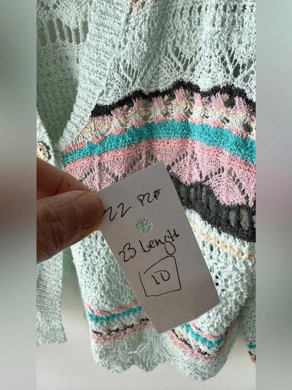 POL, Mint Multi Stripe Open Knit Cardigan P2P 22, Size S | 10